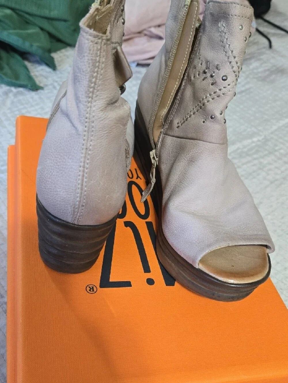 Miz Mooz Blush Open-Toe Wedge Booties 8.5